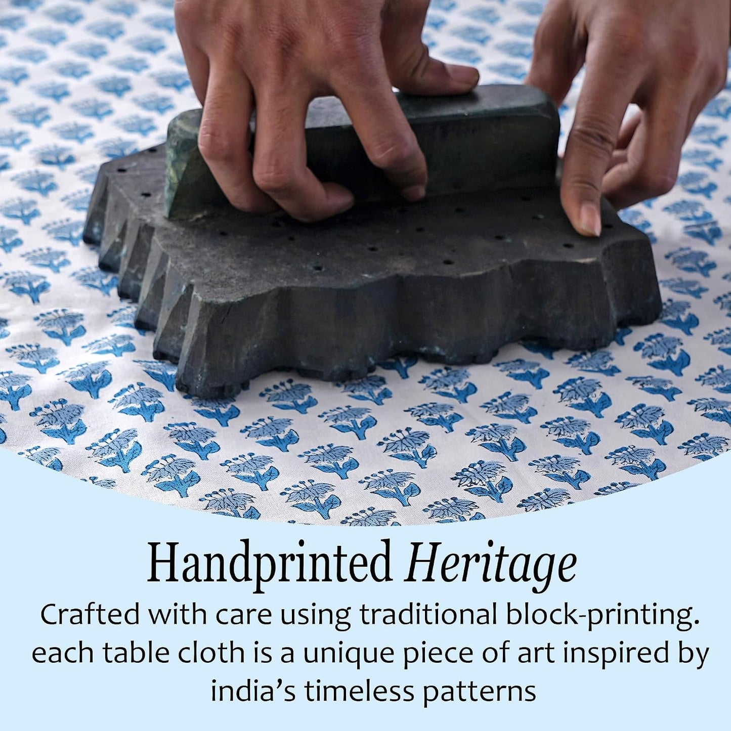 CPC Tablecloth 100% Cotton 70x108 Inch Indian Block Print Rectangle Table Cover, Blue Table Cloth for Weddings, Spring/Summer, Barbeque - Apatite Blue