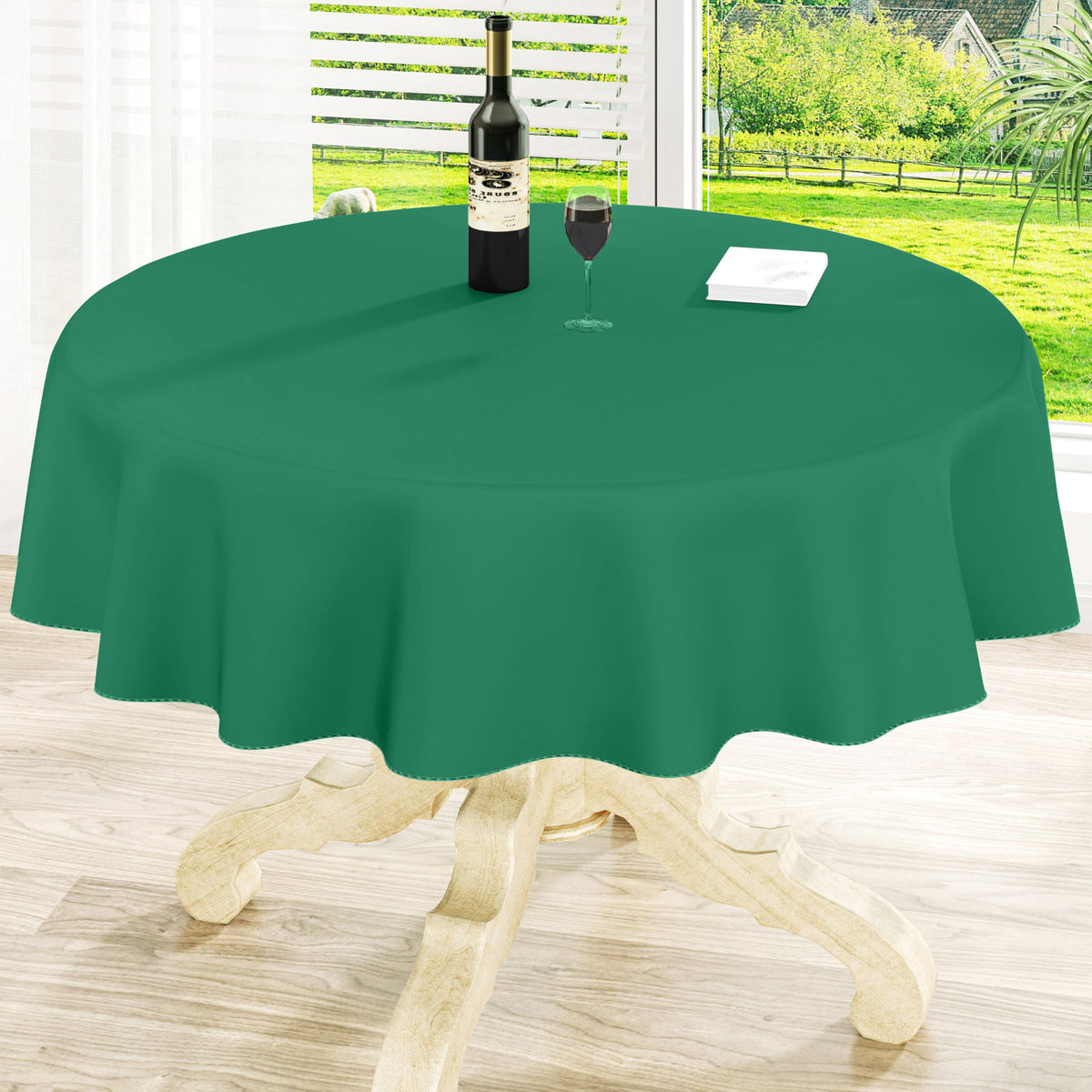 Round Navy Blue Vinyl Waterproof Tablecloth with Flannel Backed | Spillproof Wipe Clean Table Cloth, Plastic Flannel Backing for Dining, Buffet Parties Picnic Camping, 60"