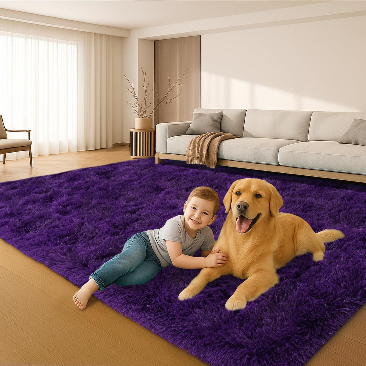 8x10 Cream Fluffy Shag Area Rug, Non-Slip Soft Carpet for Home | Soft Plush Rug With Durable Non-Slip Backing. Ideal for Living Room, Bedroom, Kids Room. Thick, Cozy, Modern Design.