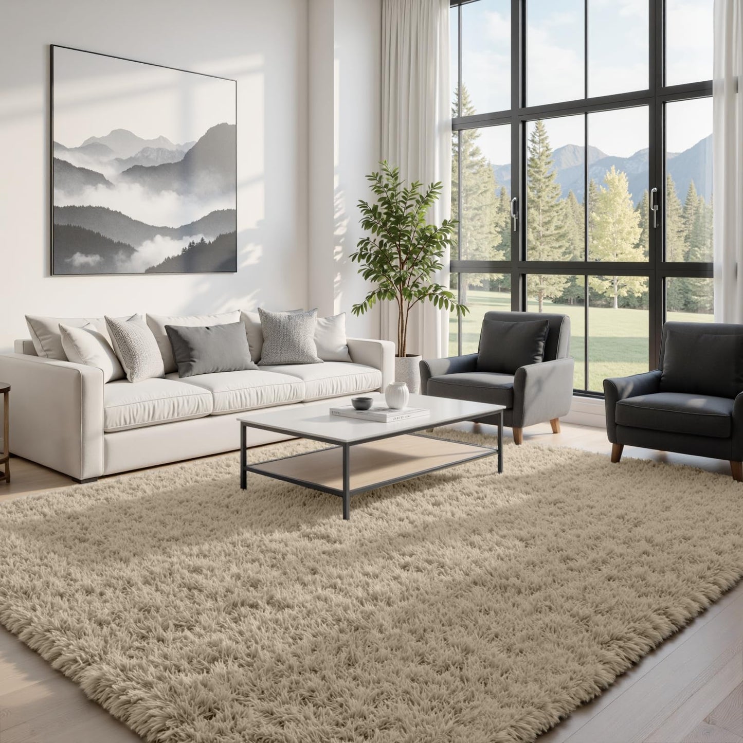 8x10 Fluffy Shag Area Rugs for Living Room Bedroom: Soft Plush Carpet Grey | Upgraded Non-Slip Thick Memory Foam, Ultra Soft, Non-Shedding Fuzzy Carpet, Easy Clean Decor for Kids Room, Nursery, Playroom