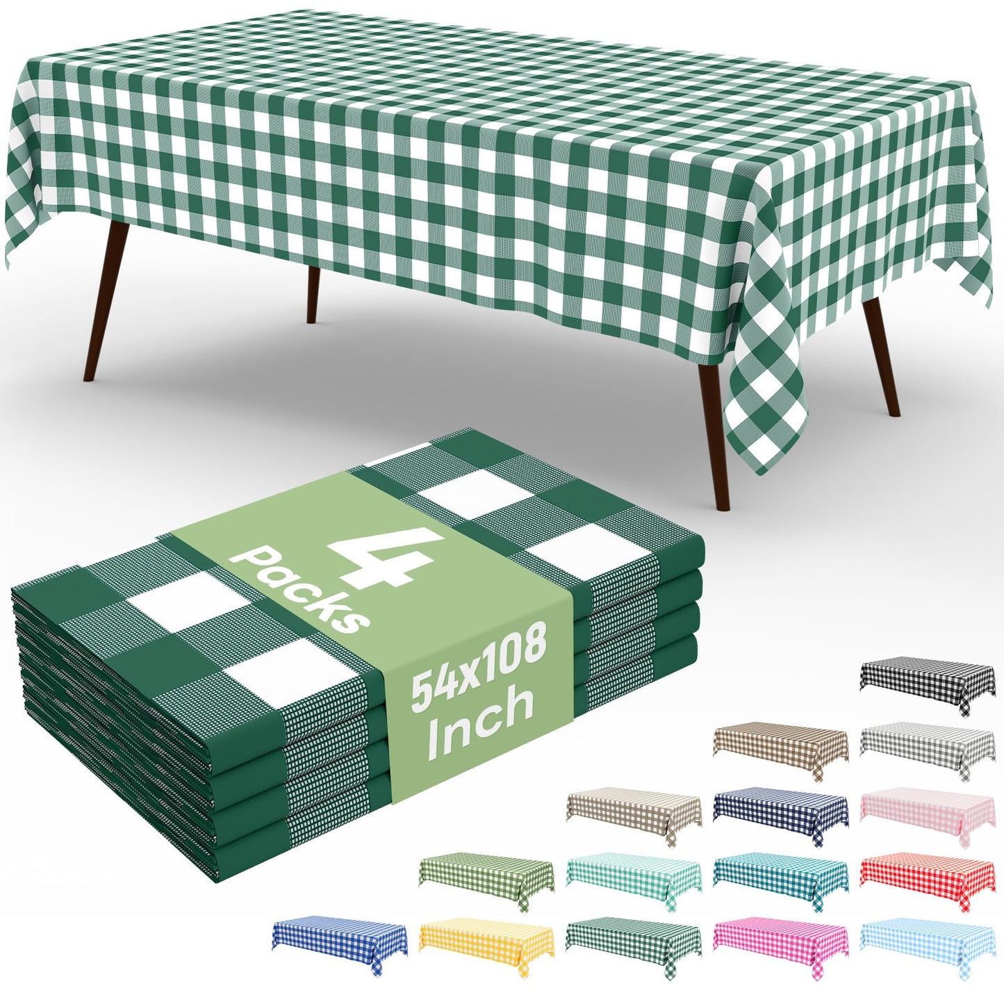 4 Packs Buffalo Disposable Table Cloth, 54 x 108 Inch Waterproof Plastic Tablecloth, Rectangle Red and White Checkered Table Covers for Picnic, Birthday, Party, Back to School