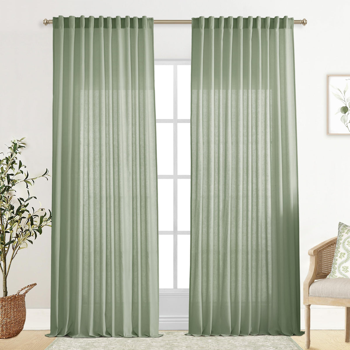 Linen Cotton Curtains for Living Room, Cream Off White Natural Fabric Light Filtering Semi Sheer Curtains 84 Inches Long, Ivory Pleated Farmhouse Curtain Drapes 84 Inch Length 2 Panels Set Dining Room