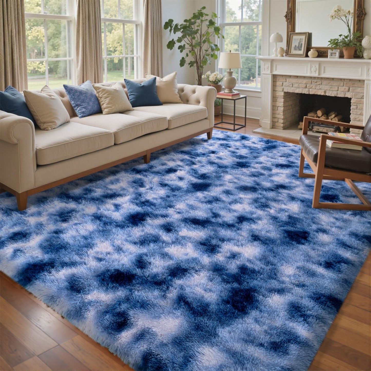 6x9 Ft Large Shag Rugs for Living Room Decor, Tie-Dyed Ultra Soft Fluffy Furry Area Rugs for Bedroom Indoor Floor, Aesthetic Carpet for Kids Home (Dark Grey)