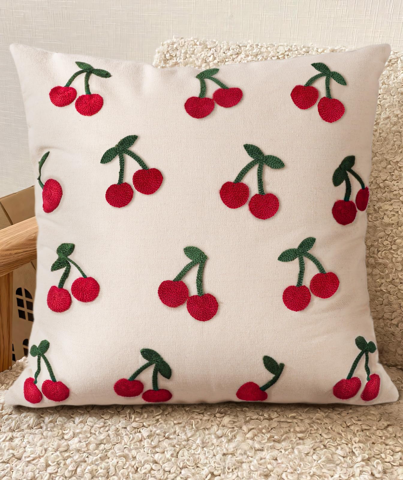 Embroidered Throw Pillow Cover 18x18 Inch, Flower Cluster | Decorative Pillow Cover, Floral Farmhouse Cushion Case with Hidden Zipper, Home Decor for Couch, Sofa, Living Room, Bedroom
