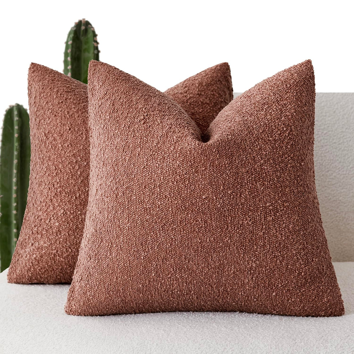Foindtower Pack of 2, 20 x 20 Inch, Decorative Textured Boucle Throw Pillow Covers Accent Solid Pillow Cases Cozy Soft Couch Cushion Case for Chair Sofa Bedroom Living Room Home Decor, Cream White