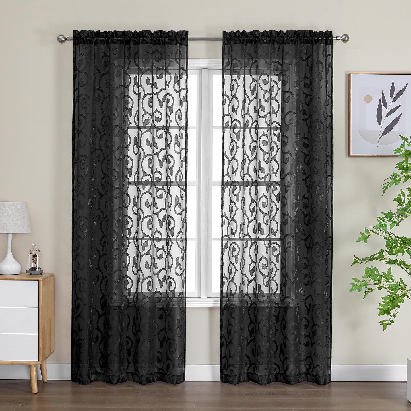 Furman Ivory Sheer Curtains 84 inches Long for Bedroom Living Room 2 Panels Set, Jacquard Clip Light Filtering Semi Sheer Curtain Rod Pocket Window Drapes, 2 Pcs Each 40 W 84 L