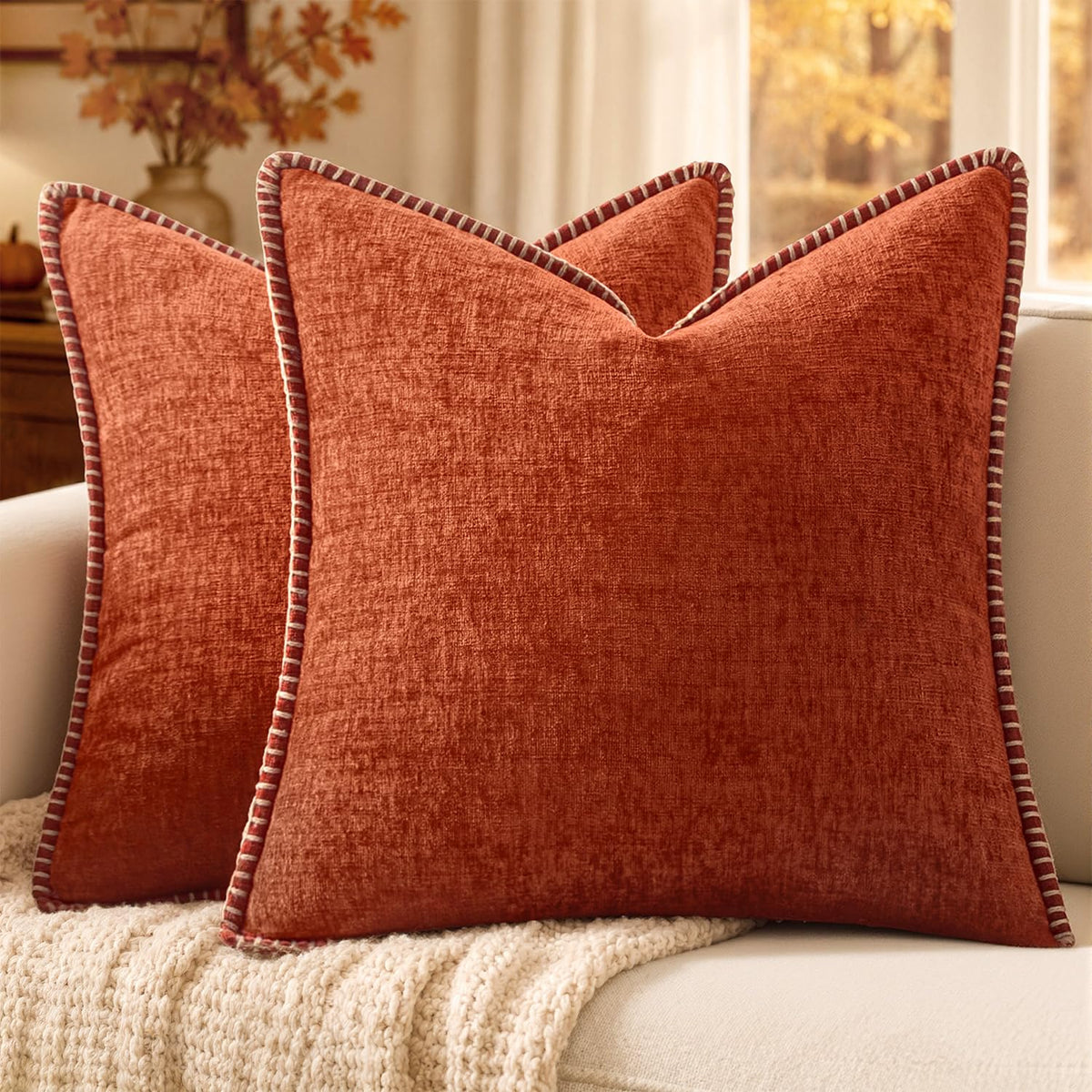 MIULEE Decorative Couch Throw Pillow Covers 18x18 Inch Sage Green 2 Pack | Farmhouse Pillow Covers with Stitched Edge, Soft Chenille Cushion Cases, for Sofa Bed Living Room Home Decor