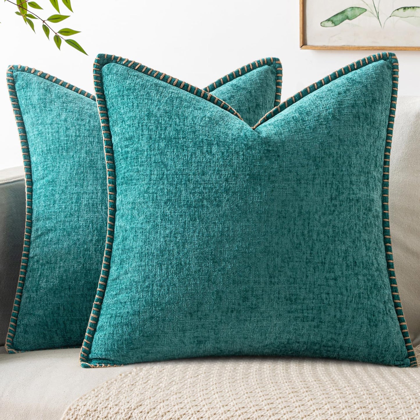 MIULEE Decorative Couch Throw Pillow Covers 18x18 Inch Sage Green 2 Pack | Farmhouse Pillow Covers with Stitched Edge, Soft Chenille Cushion Cases, for Sofa Bed Living Room Home Decor