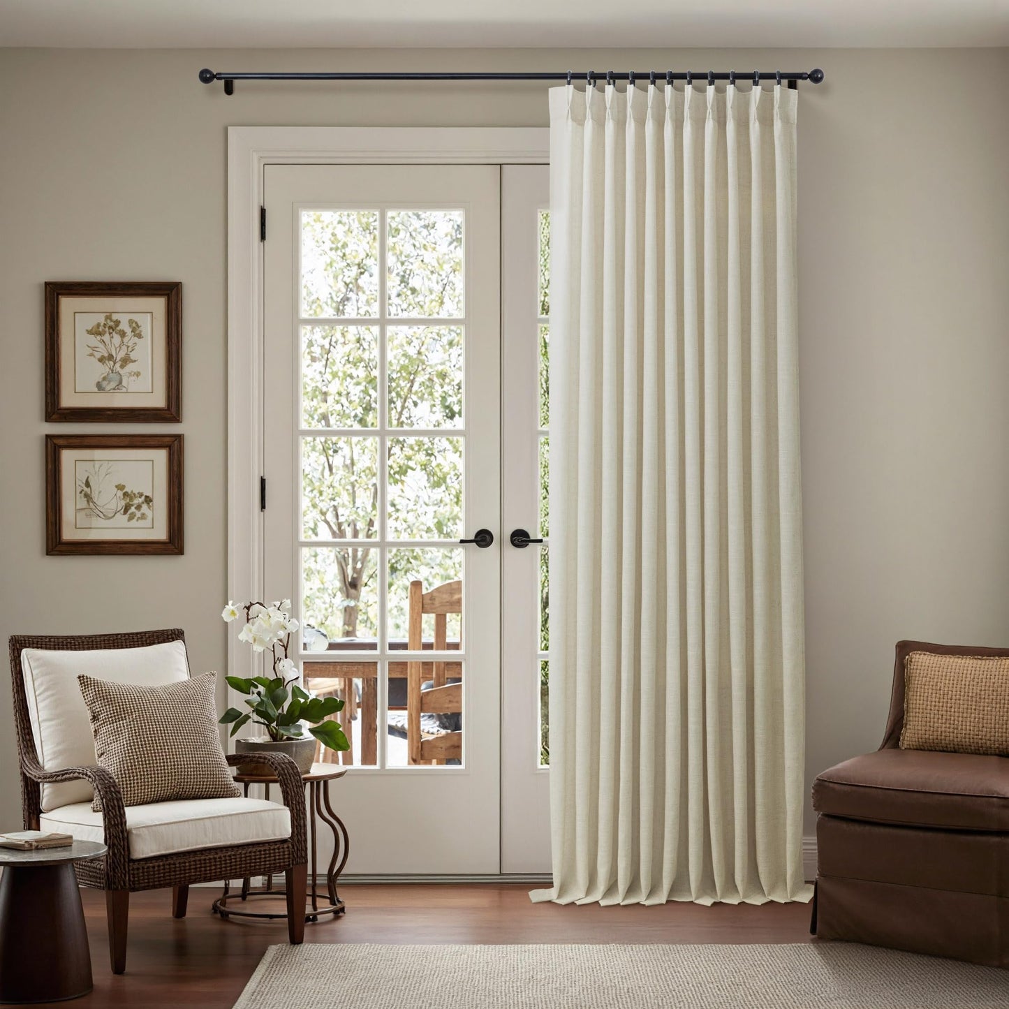 White Linen Pleated Curtains 84 Inches Long for Bedroom Back Tab Light Filtering Sheer Pinch Pleat Drapes Hook Ring Modern Farmhouse Coastal Cotton Textured Gauze Curtain Living Room 84 Length 2 Panel