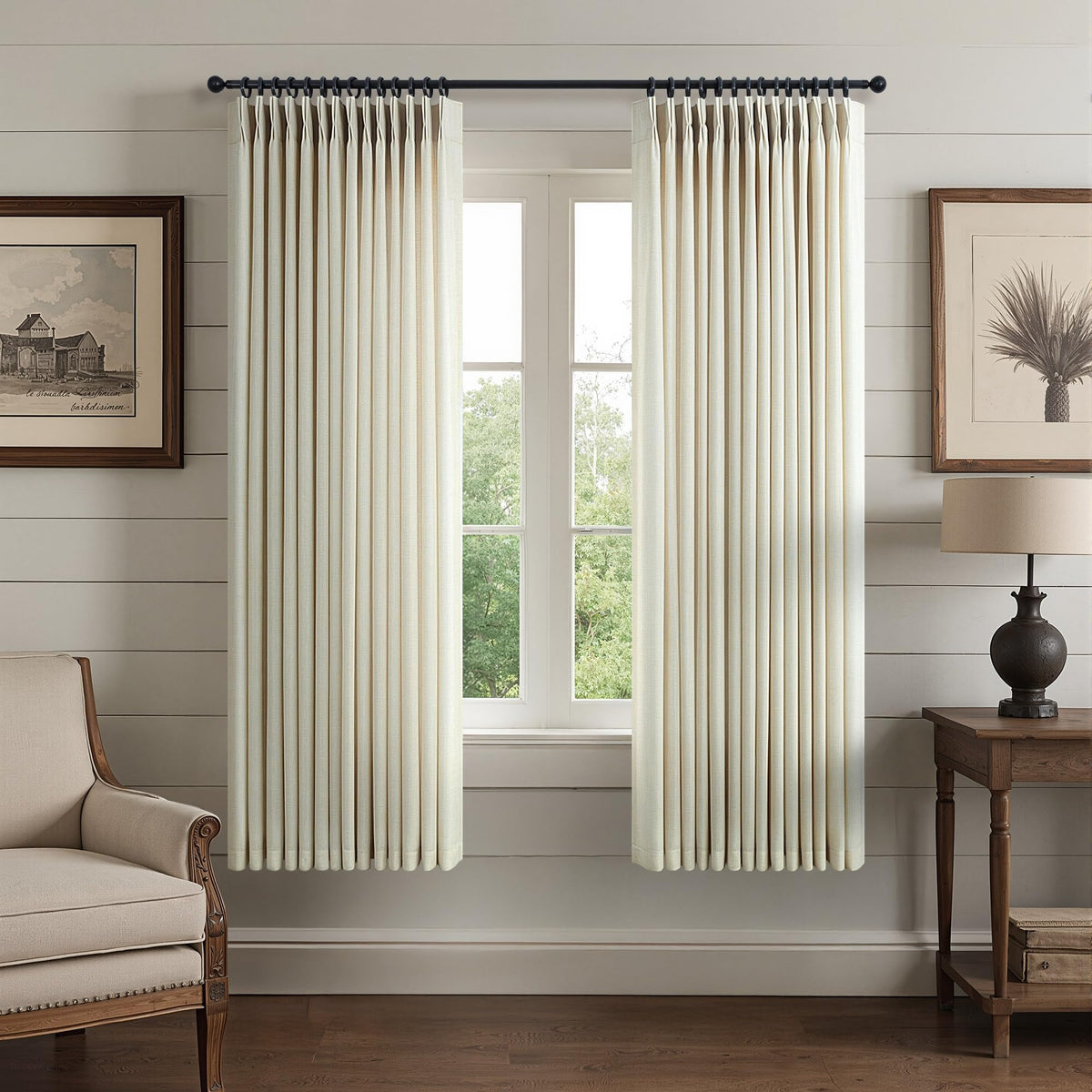 White Linen Pleated Curtains 84 Inches Long for Bedroom Back Tab Light Filtering Sheer Pinch Pleat Drapes Hook Ring Modern Farmhouse Coastal Cotton Textured Gauze Curtain Living Room 84 Length 2 Panel