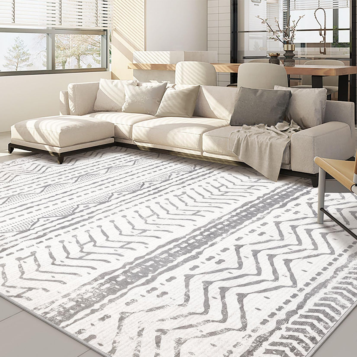 Nakagishi Boho 5x7 Area Rug Living Room Rugs Machine Washable Beige/Brown | Soft, Pet & Kid Friendly, Carpet for Living Room/Bedroom/Office/Kitchen/Nursery, Daily Home Decor Stain Resistant Moroccan