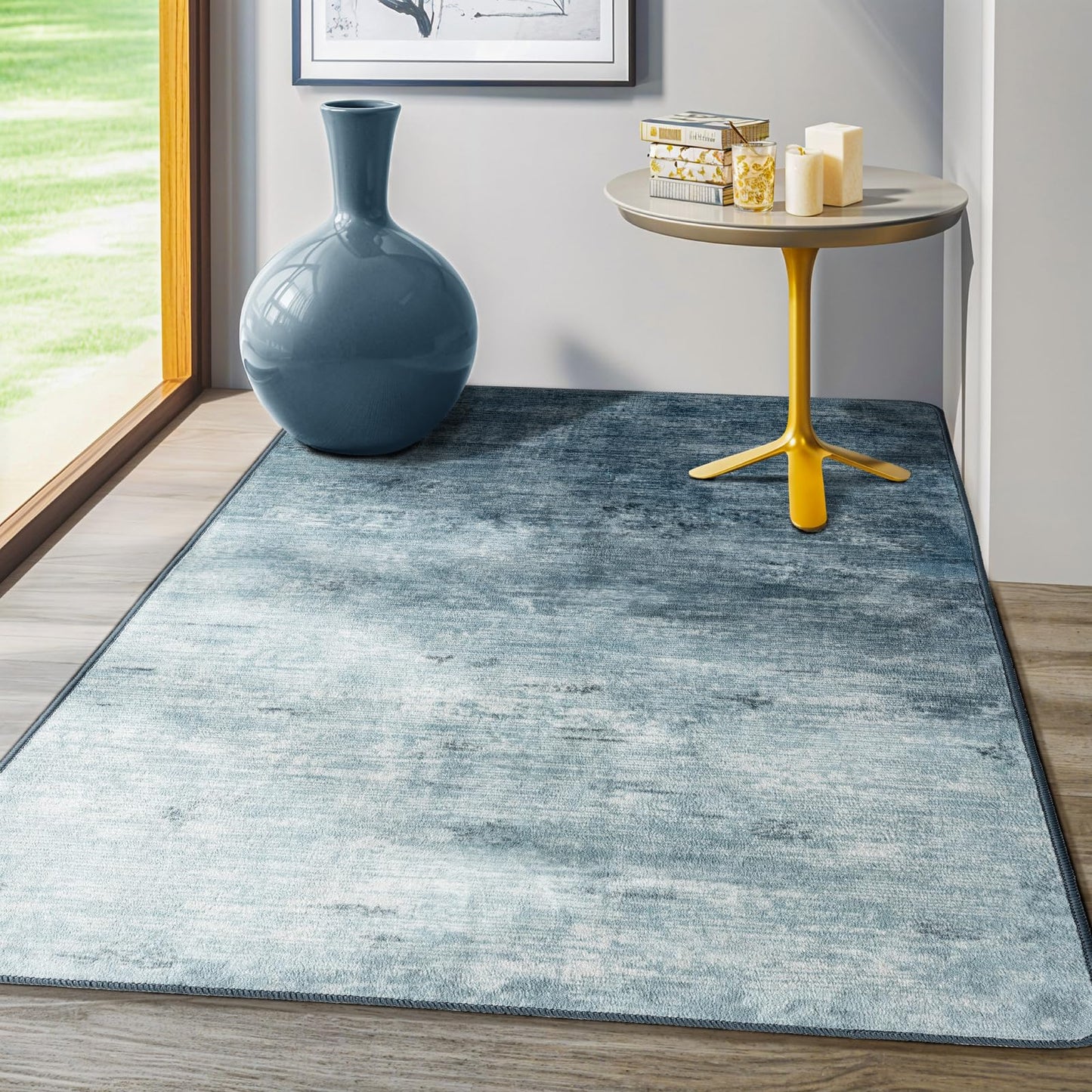 8x10 Washable Area Rug, Black Solid Area Rugs for Living Room & Bedroom | Stain-resistant & Non-slip backing,Low Pile Washable Large Carpet, Solid Vintage Style For High Traffic Areas(8x10,Black)