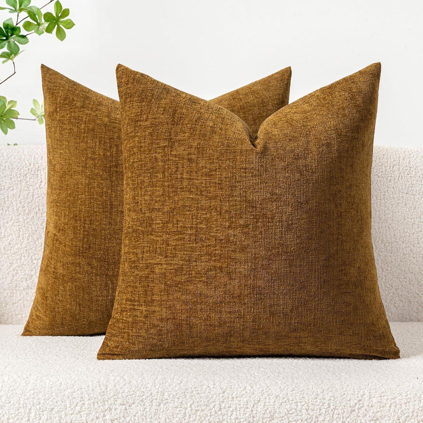 MIULEE Soft Chenille Fall Throw Pillow Covers Burnt Orange 18x18 Pack of 2 | Modern Fall Home Decor, Classic Decorative Pillows, Solid Dyed Cases, Boho Couch Cushion Covers for Sofa Bed Living Room