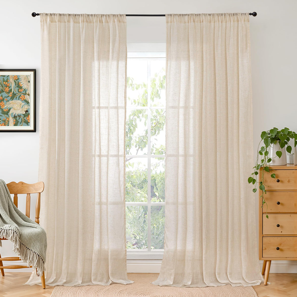 BGment Linen Sheer Curtains 84 Inches Long 2 Panels Set for Living Room | Light Filtering Drapes with Rod Pocket Lightweight Window Treatments for Bedroom, 52 X 84 Inch Length