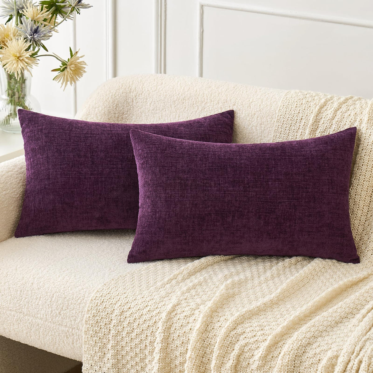 MIULEE Soft Chenille Fall Throw Pillow Covers Burnt Orange 18x18 Pack of 2 | Modern Fall Home Decor, Classic Decorative Pillows, Solid Dyed Cases, Boho Couch Cushion Covers for Sofa Bed Living Room