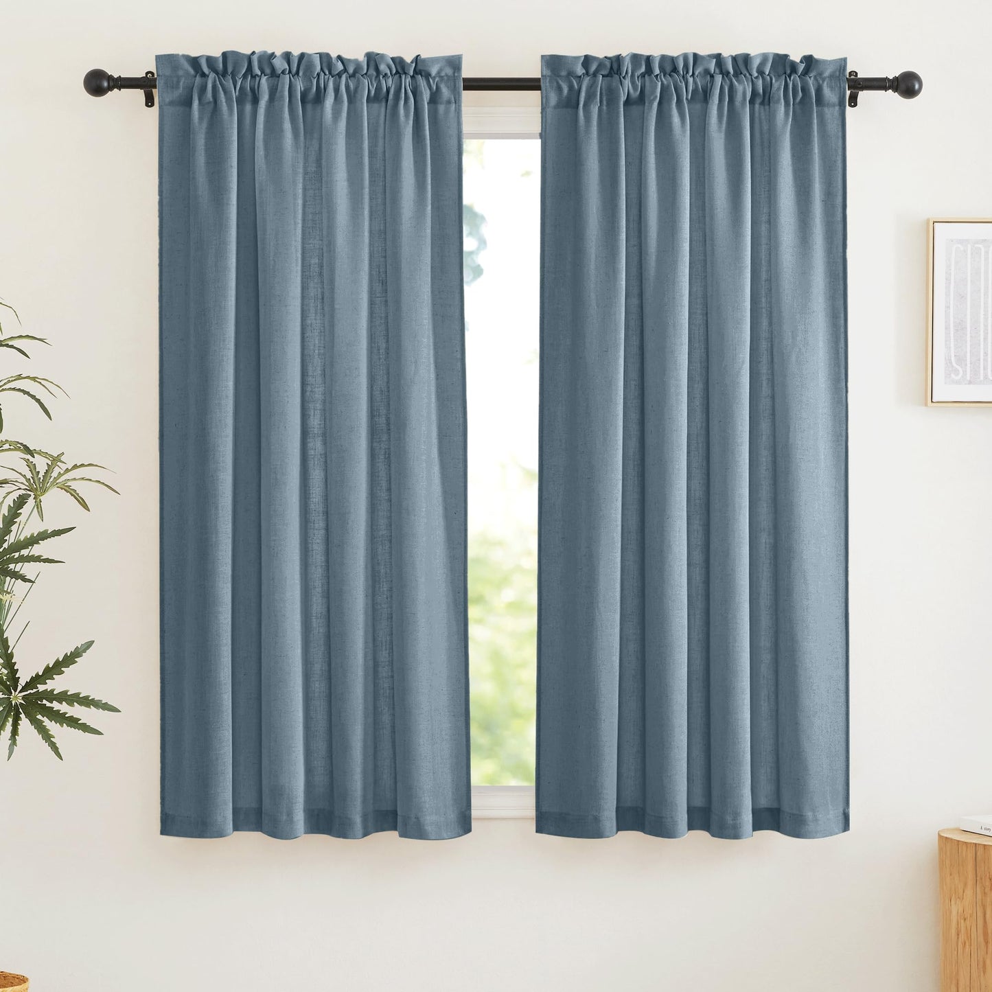 RYB HOME White Semi Sheer Curtains 84 inches Long for Living Room | Half Privacy, Linen Textured, Sheer Light Filtering, Vertical Window Drapes, for Bedroom Dining, White, W52 x L84, 2 Panels