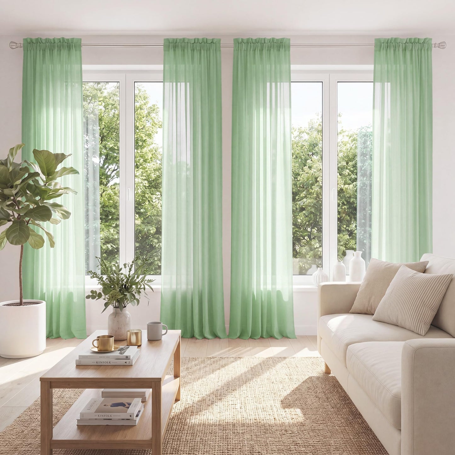 PONY DANCE 4 Panels White Sheer Curtains 96 Inches Long, W 42" x L 96" | Rod Pocket Light Filtering Voile Window Drapes for Living Room & Bedroom, Airy Soft Breathable Fabric Window Treatments