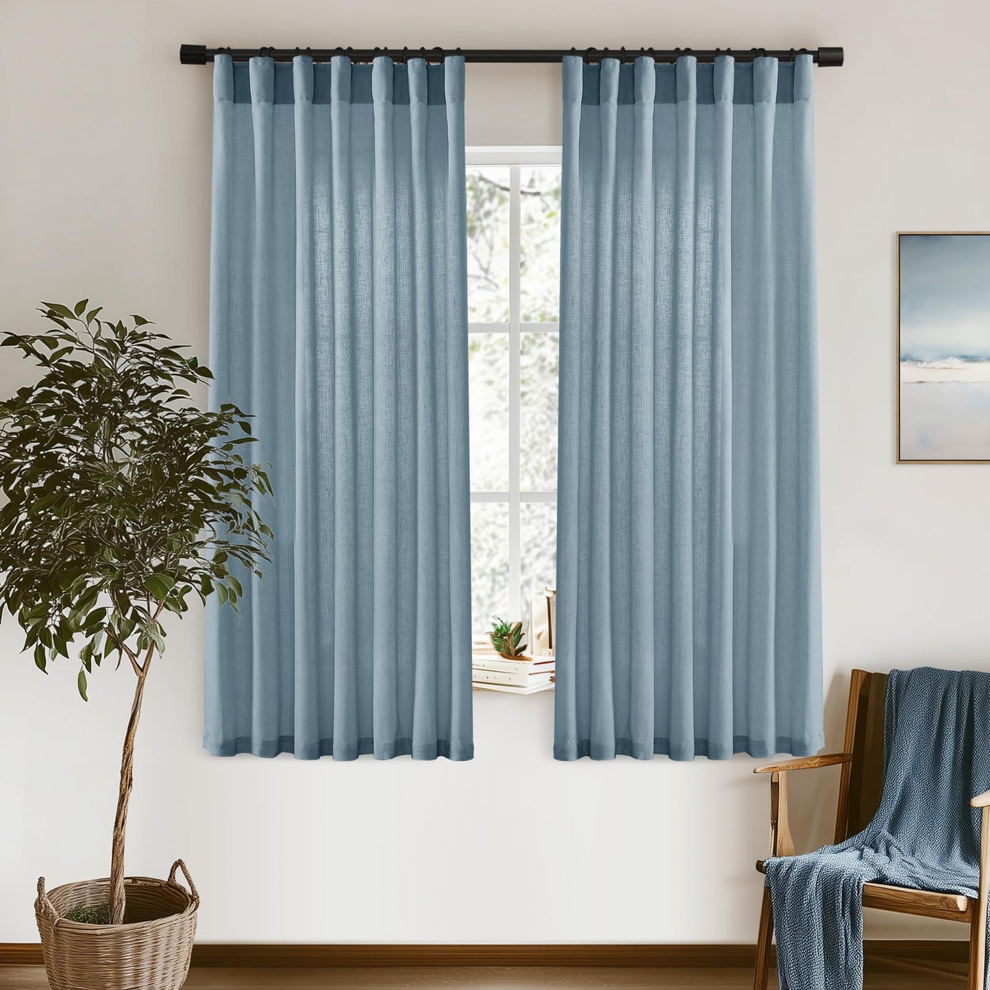 Linen Cotton Curtains for Living Room, Cream Off White Natural Fabric Light Filtering Semi Sheer Curtains 84 Inches Long, Ivory Pleated Farmhouse Curtain Drapes 84 Inch Length 2 Panels Set Dining Room