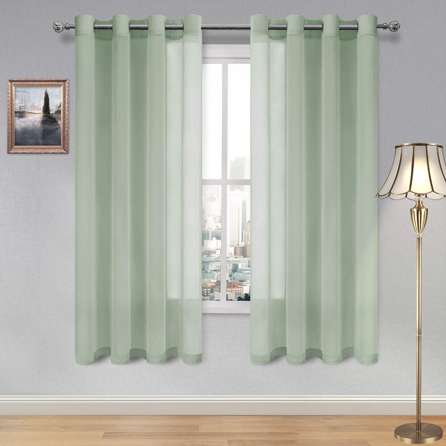 DWCN White Sheer Curtains Linen Look Semi Transparent Voile Grommet White Curtains for Living Dining Room Drapes 52 x 84 Inch Long, Set of 2 Panels