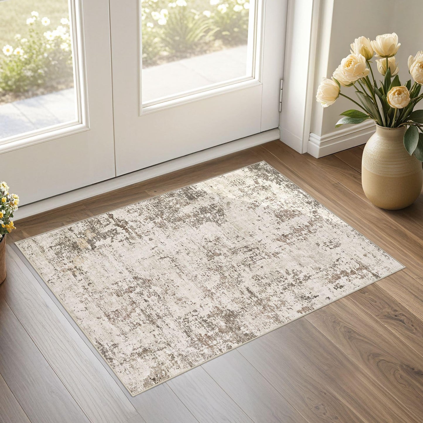 UERMEI 9x12 Area Rug Living Room Rugs - Washable Neutral Modern Abstract Soft Thin Large Rug Indoor Floor No Slip Rug Carpet for Bedroom Under Dining Table Home Office Decor - Brown Grey