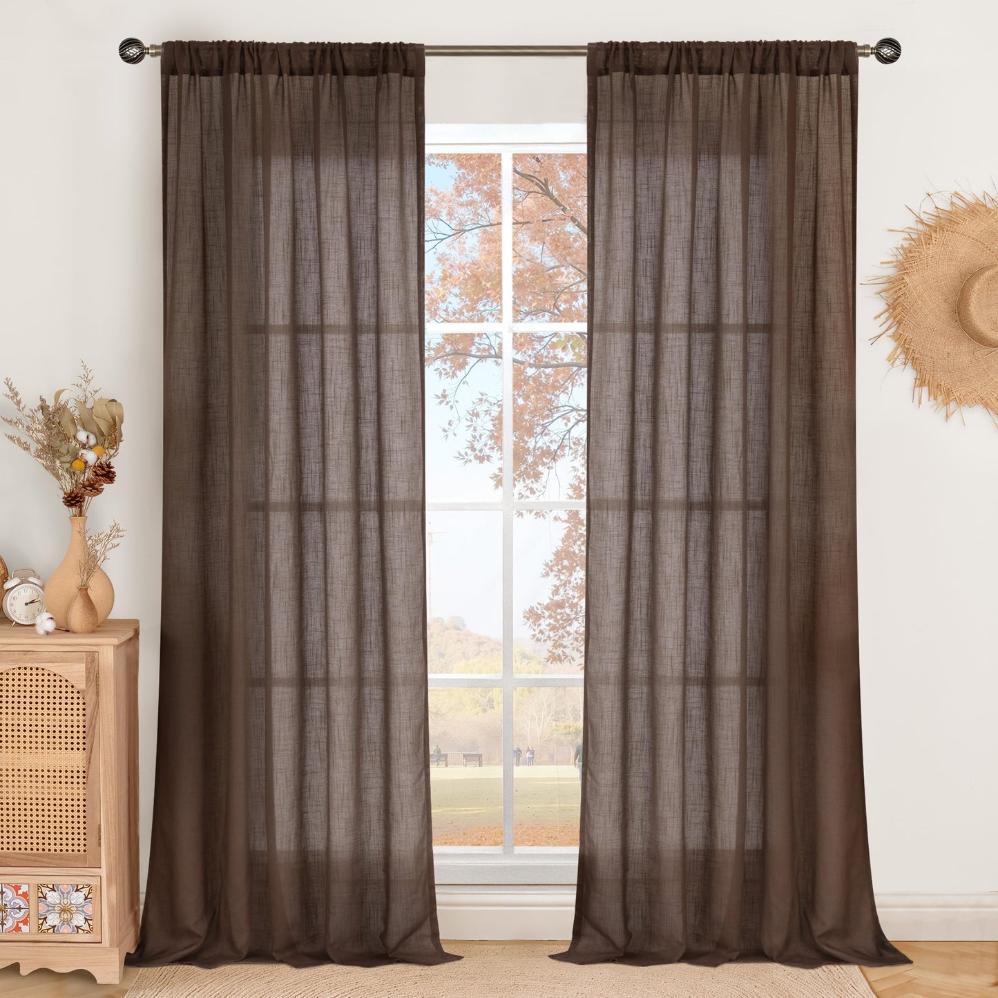 BGment Linen Sheer Curtains 84 Inches Long 2 Panels Set for Living Room | Light Filtering Drapes with Rod Pocket Lightweight Window Treatments for Bedroom, 52 X 84 Inch Length