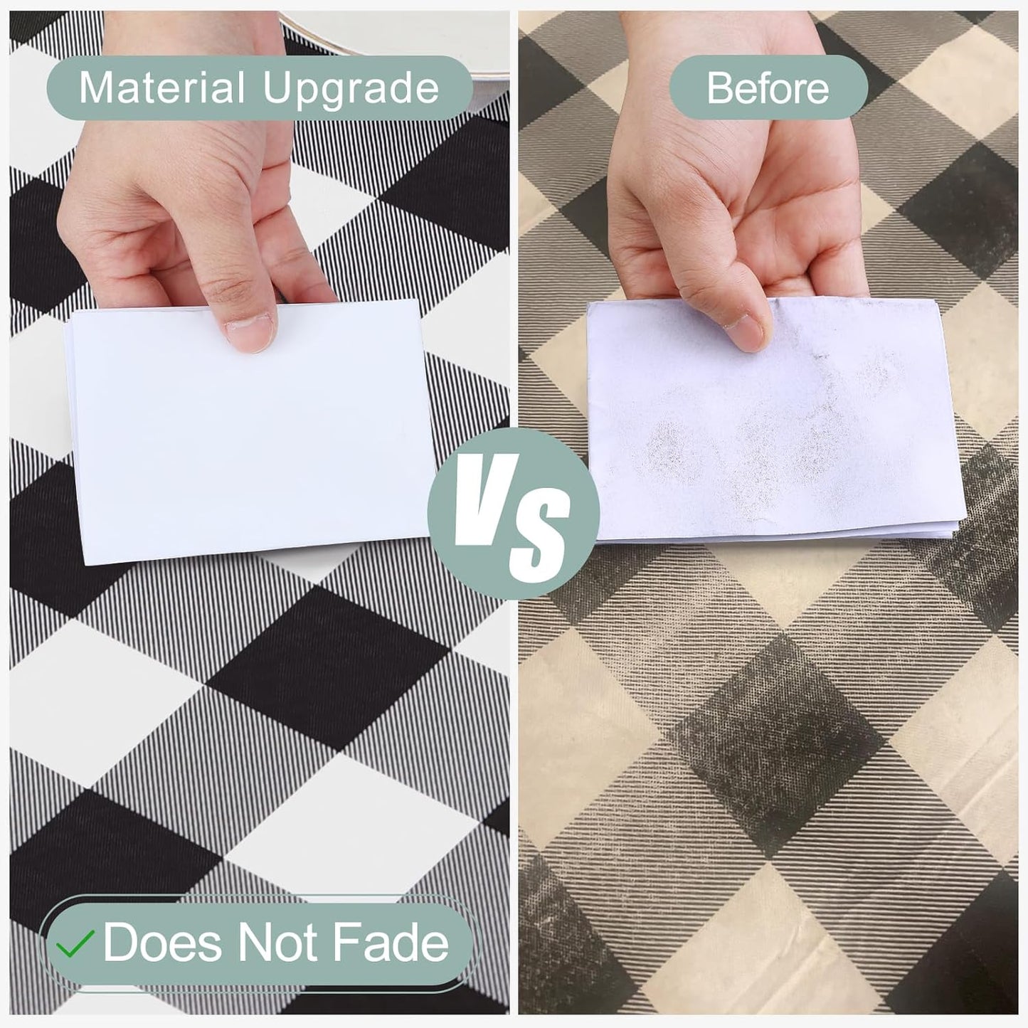 Rectangle Waterproof Vinyl Table Cloth, Buffalo Flannel Backed Tablecloth, Wipeable Plastic Table Cover for Dinner, Kitchen, Outdoor (60" x 84", Black and White)