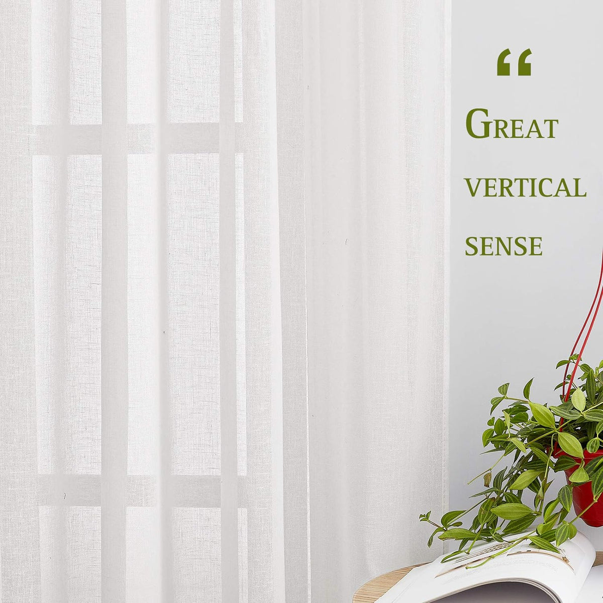 NICETOWN White Sheer Linen Curtains for Living Room 84 inch Length 2 Panels Set, Grommet Semi Sheer Privacy with Light Filtering Flax Window Treatments for Bedroom, W52 x L84