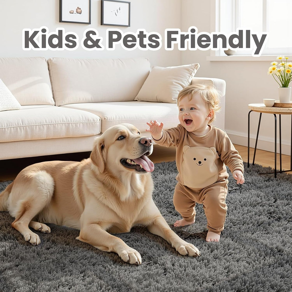 8x10 Fluffy Shag Area Rugs for Living Room Bedroom: Soft Plush Carpet Grey | Upgraded Non-Slip Thick Memory Foam, Ultra Soft, Non-Shedding Fuzzy Carpet, Easy Clean Decor for Kids Room, Nursery, Playroom