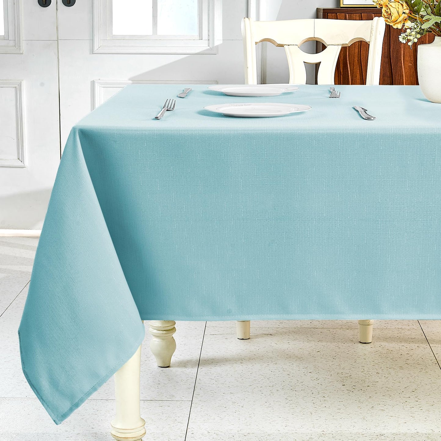 IVAPUPU Textured Linen Rectangle Table Cloth, Sage Green, 52 x 70 Inch | Waterproof Wrinkle-free & Wipeable Tablecloths Rectangular, for Kitchen Wedding Outdoor Birthday Dining Farmhouse Decor