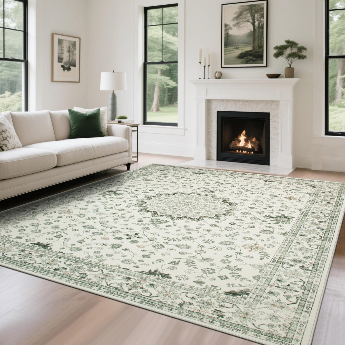 Washable Rugs 8x10 Area Rugs for Living Room,Bedroom,Dining Room Carpet | Ultra Soft Faux Wool,Kids & Pet Friendly,Machine Washable,Non-Slip & Non-Shedding,Large Vintage Low Pile Rug for Home Office