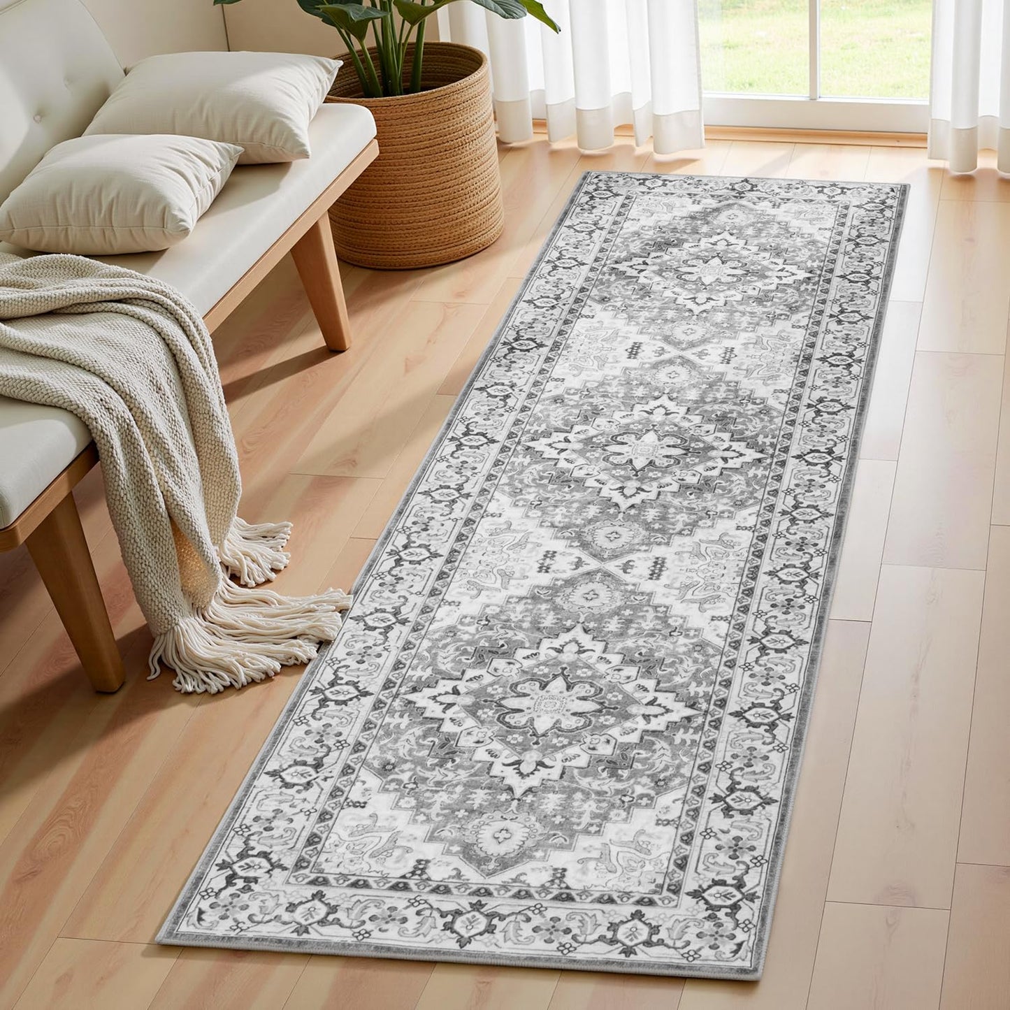 Lofus 5x7 Area Rugs for Living Room Bedroom, Soft Boho Carpet Floral Brown | High-Power Vacuuming, Non-Slip, Low Pile, Stain & Water Repellent, Soft, Skin-Friendly, for Kitchen Entryway Office