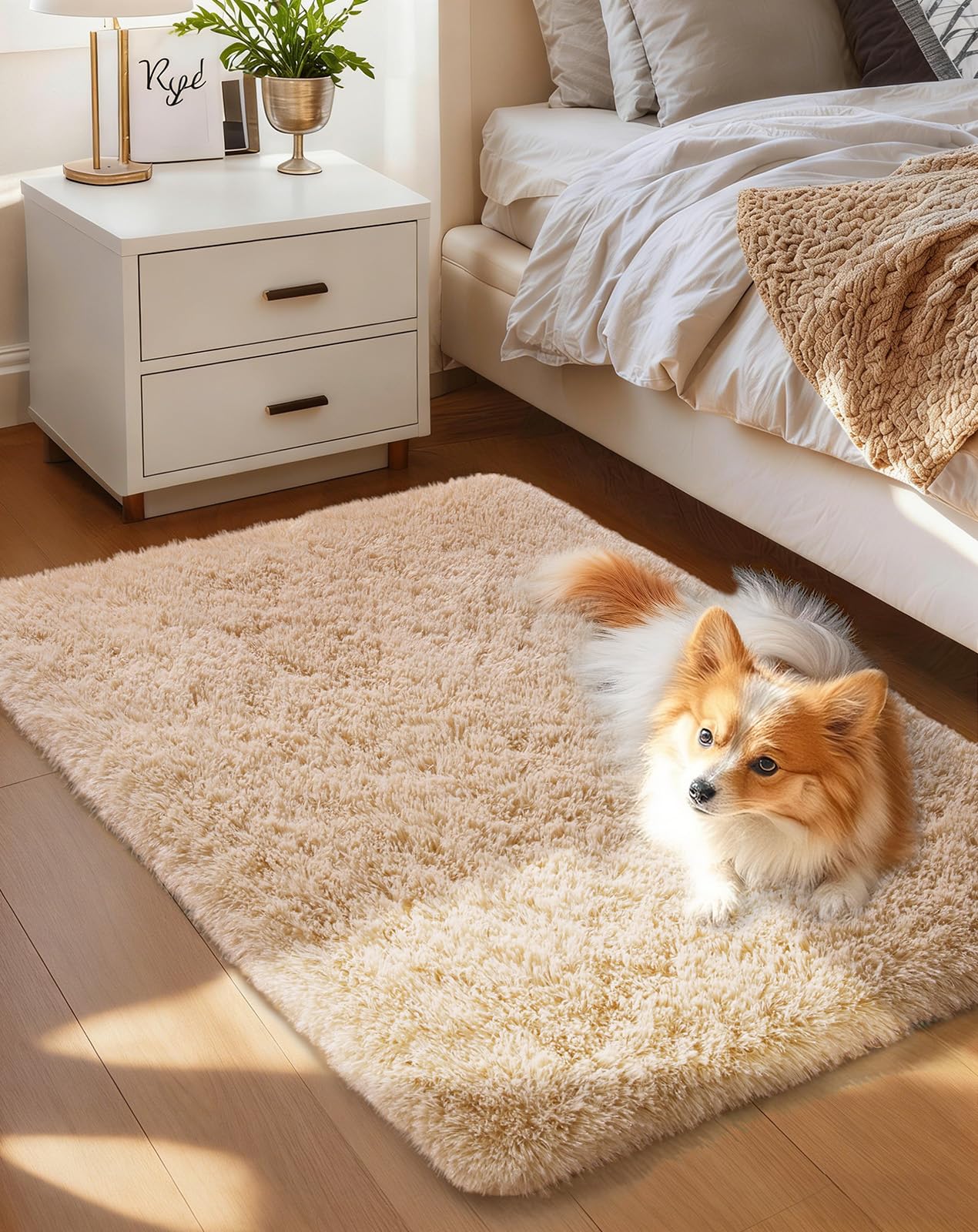 Ophanie 8x10 Area Rugs for Living Room, Washable Non-Slip Fluffy Soft Large Shag Bedroom Carpet, Ivory Big Indoor Nursery Rug, Carpets for Boy and Girls Room Dorm Decor with Over 99 pcs Pile fibers