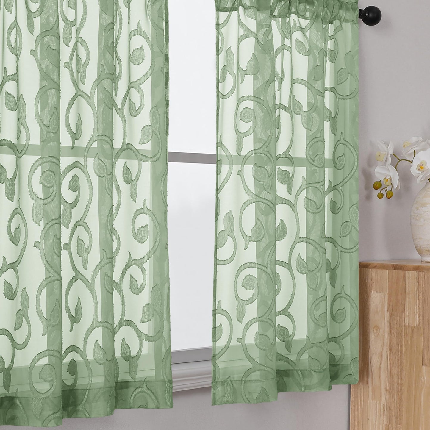 Furman Ivory Sheer Curtains 84 inches Long for Bedroom Living Room 2 Panels Set, Jacquard Clip Light Filtering Semi Sheer Curtain Rod Pocket Window Drapes, 2 Pcs Each 40 W 84 L