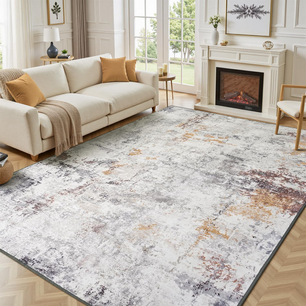 Rugflix 8x10 Area Rugs for Living Room, Washable Large Rug Stain-Resistant Low Pile, Modern Dark Carpet for Dining Room Home Office Kid Room Nursery Bedroom, Navy Blue/Black