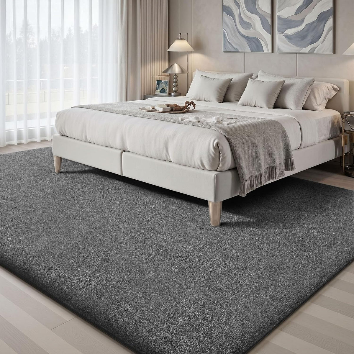 Sour Lemon Area Rugs 9x12 for Living Room Bedroom, Large Carpet Grey Rug | Washable, Non Slip, Big Soft Fluffy Plush Thick, Memory foam, Bedside Nersy Modern Area Rug for Playroom Kids Room