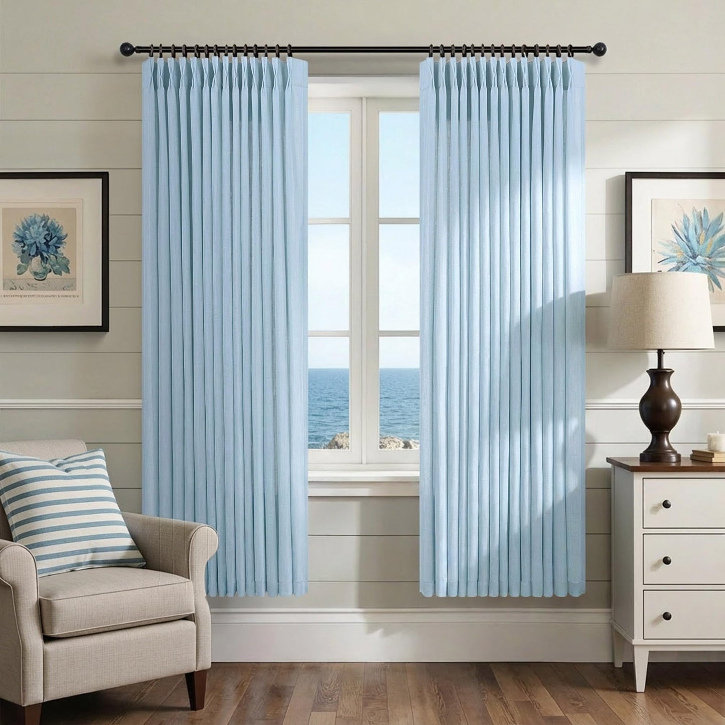 White Linen Pleated Curtains 84 Inches Long for Bedroom Back Tab Light Filtering Sheer Pinch Pleat Drapes Hook Ring Modern Farmhouse Coastal Cotton Textured Gauze Curtain Living Room 84 Length 2 Panel