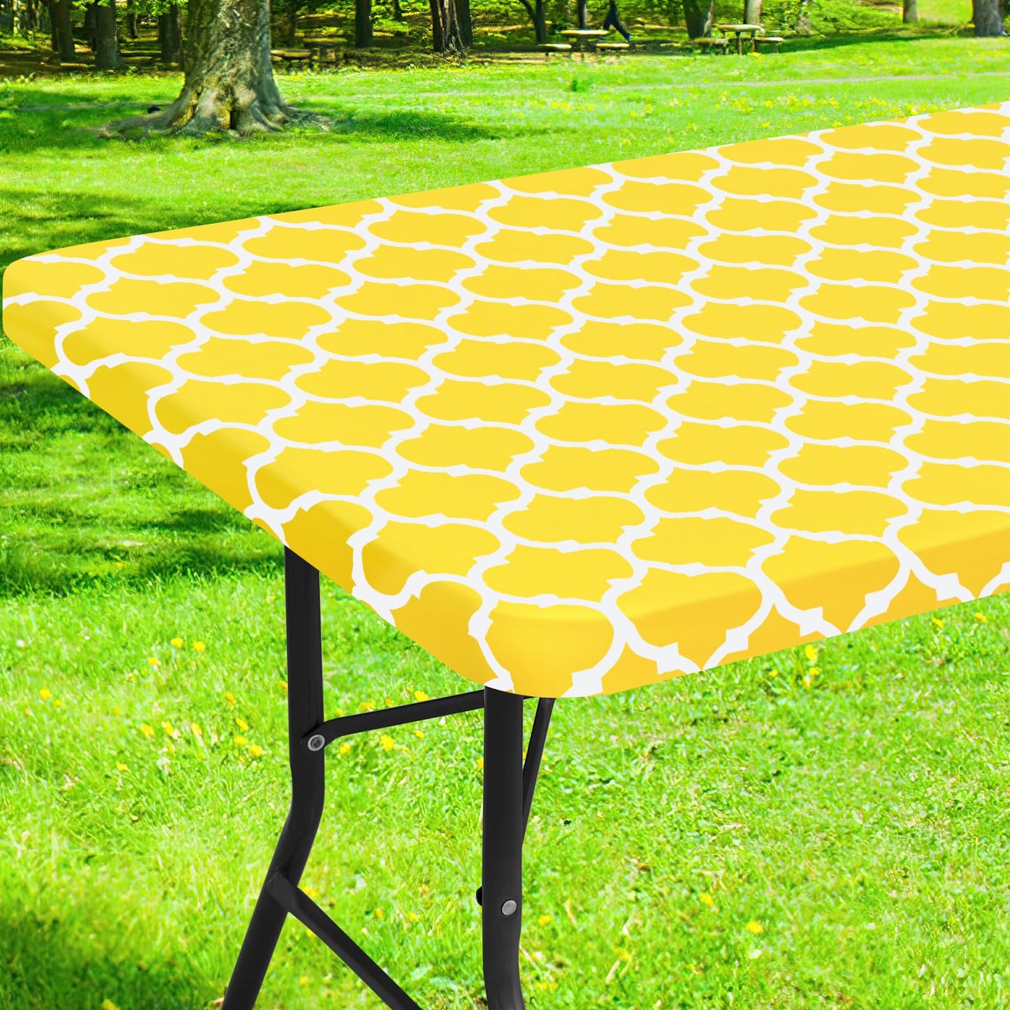 Smiry Picnic Fitted Table Cover, 6 Foot Flannel Backed Vinyl Tablecloth | Waterproof Elastic Stretch Table Cloth, Wipeable Plastic Tablecloth for Camping, Indoor & Outdoor (Grey, 30" x 72")