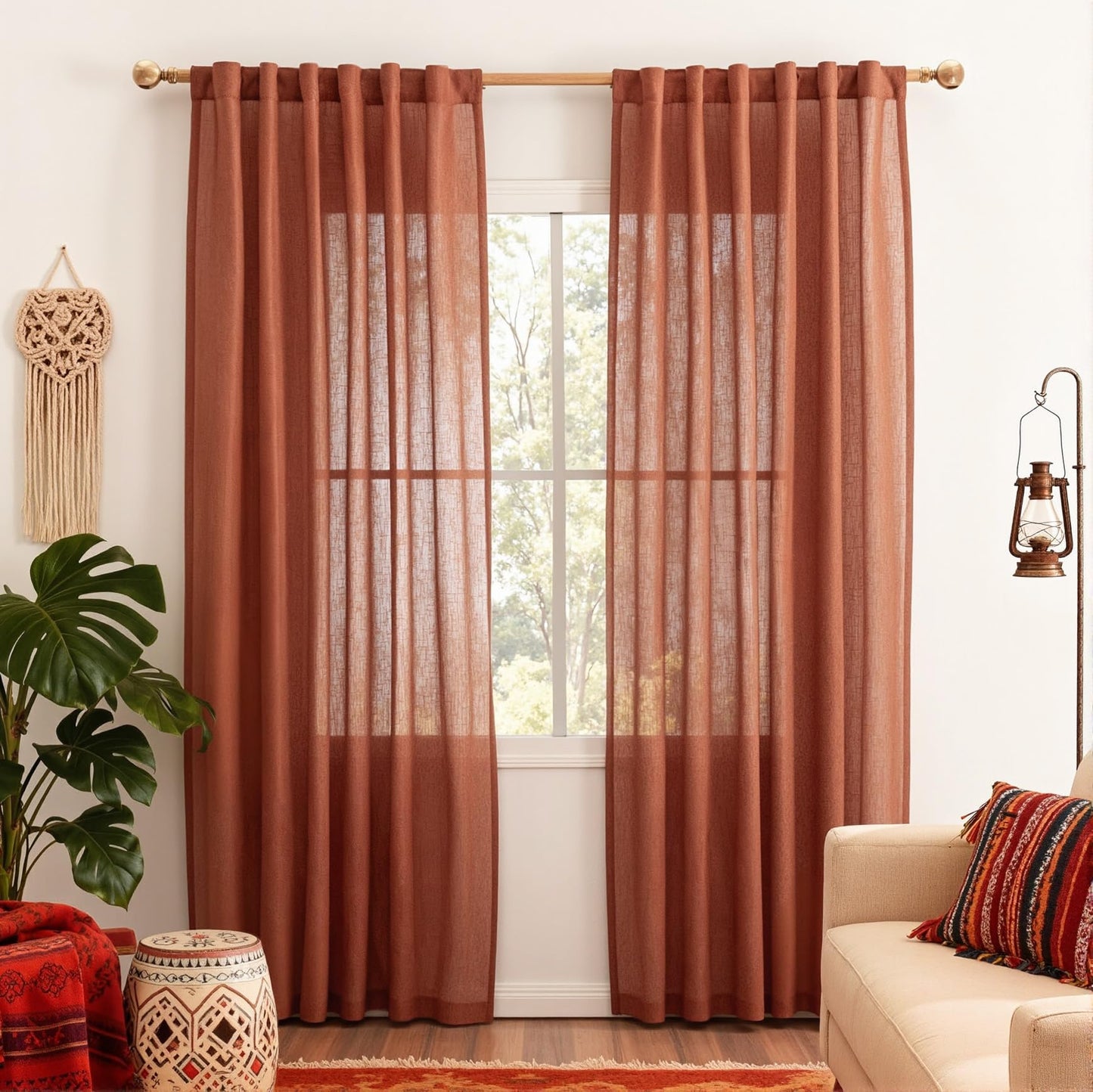 MYSKY HOME Linen Curtains for Living Room, Natural Semi Sheer Curtains & Drapes 84 inches Length 2 Panels Set Farmhouse Country Boho Style Back Tab Draperies for Sliding Glass Door, 50" Wide, Linen