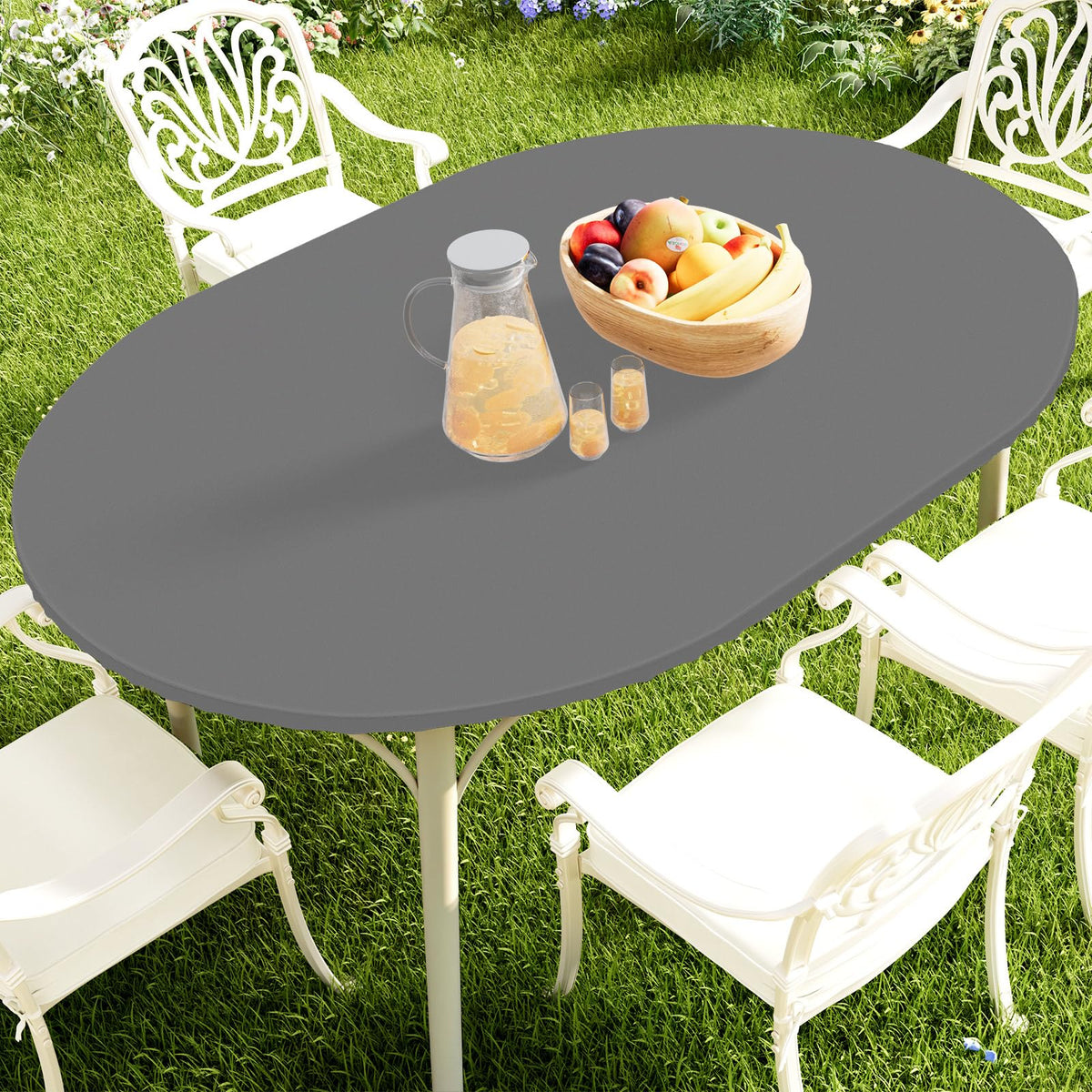 Smiry Round Picnic Tablecloth, Waterproof Elastic Fitted Table Covers for 45" - 56" Tables, Wipeable Flannel Backed Vinyl Tablecloths for Camping, Indoor, Outdoor, Grey & White