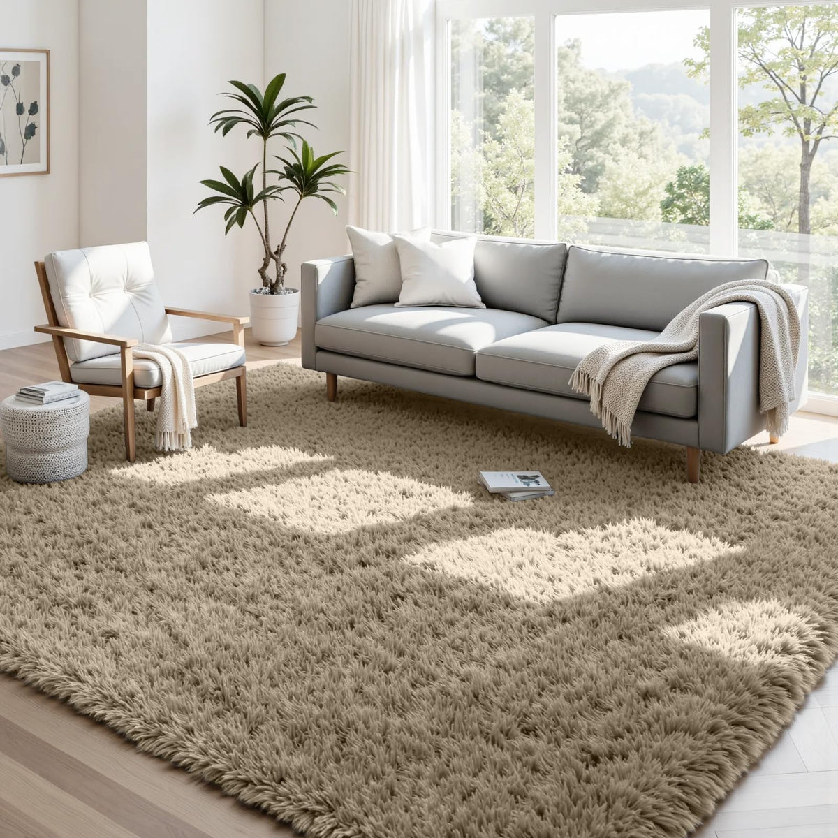 8x10 Fluffy Shag Area Rugs for Living Room Bedroom: Soft Plush Carpet Grey | Upgraded Non-Slip Thick Memory Foam, Ultra Soft, Non-Shedding Fuzzy Carpet, Easy Clean Decor for Kids Room, Nursery, Playroom