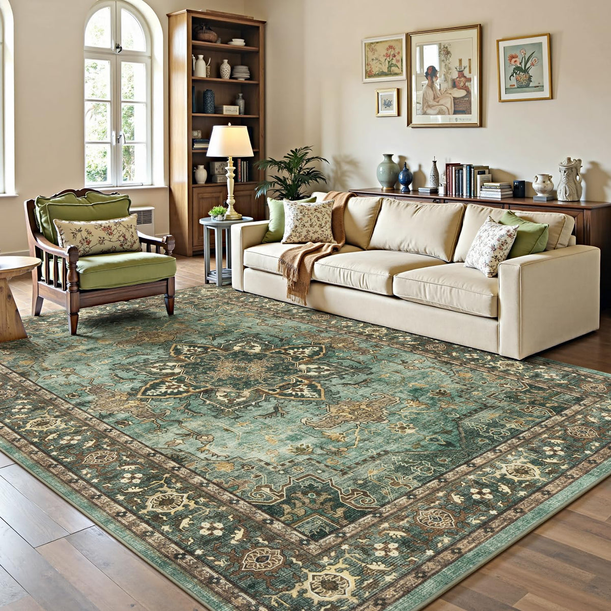 Lofus 5x7 Area Rugs for Living Room Bedroom, Soft Boho Carpet Floral Brown | High-Power Vacuuming, Non-Slip, Low Pile, Stain & Water Repellent, Soft, Skin-Friendly, for Kitchen Entryway Office