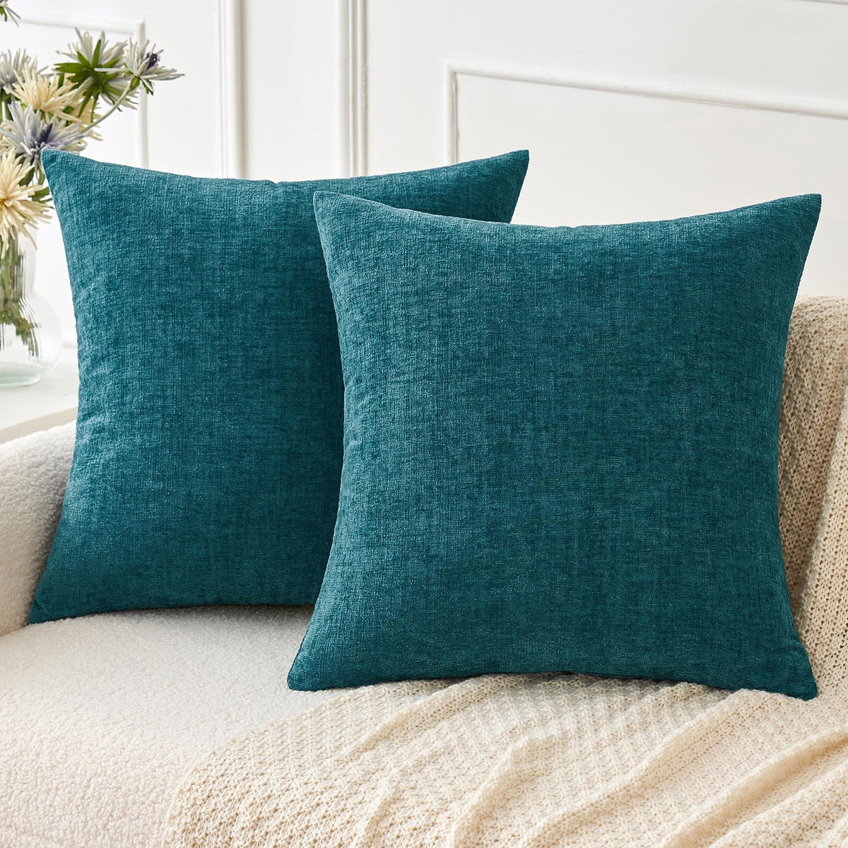 MIULEE Soft Chenille Fall Throw Pillow Covers Burnt Orange 18x18 Pack of 2 | Modern Fall Home Decor, Classic Decorative Pillows, Solid Dyed Cases, Boho Couch Cushion Covers for Sofa Bed Living Room