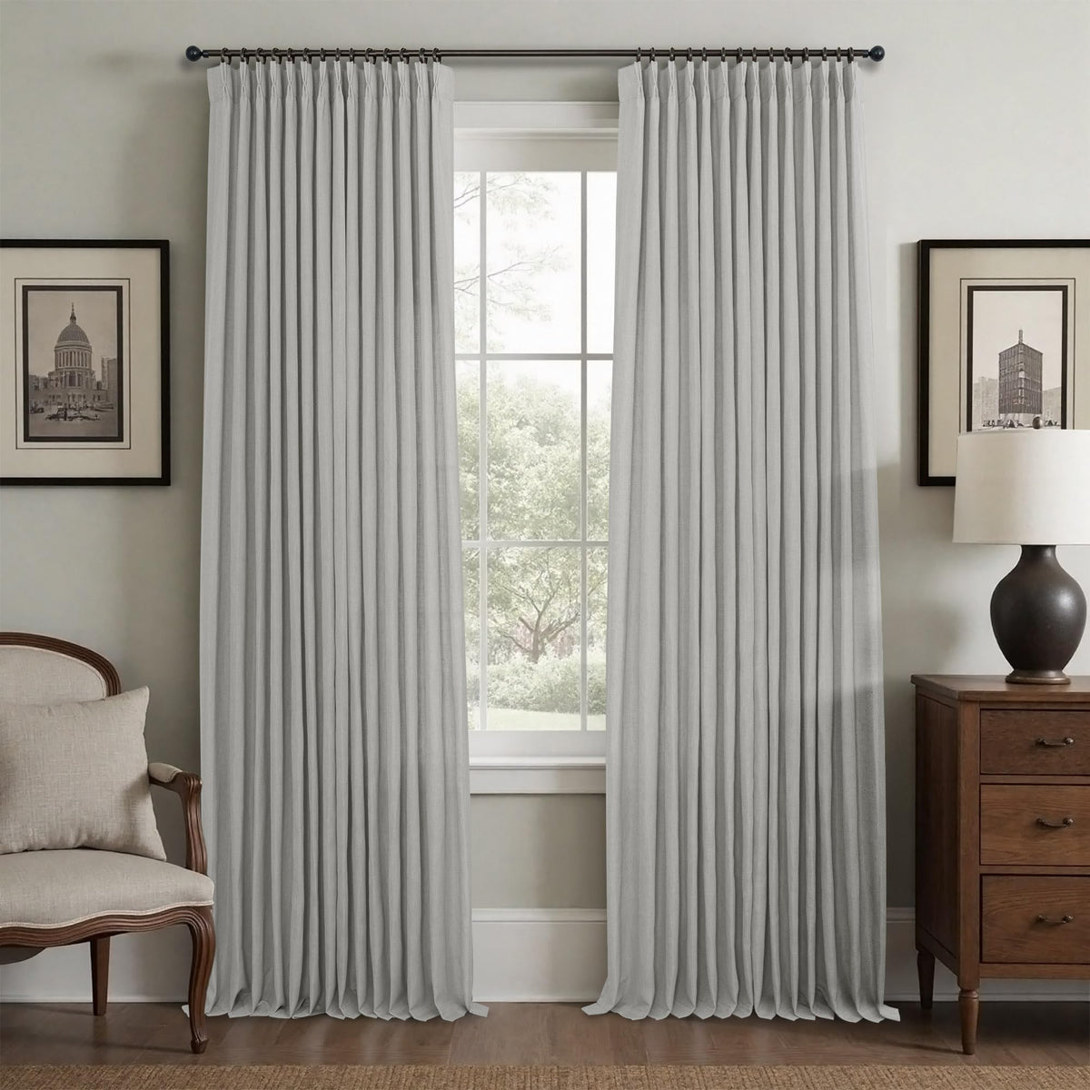 White Linen Pleated Curtains 84 Inches Long for Bedroom Back Tab Light Filtering Sheer Pinch Pleat Drapes Hook Ring Modern Farmhouse Coastal Cotton Textured Gauze Curtain Living Room 84 Length 2 Panel