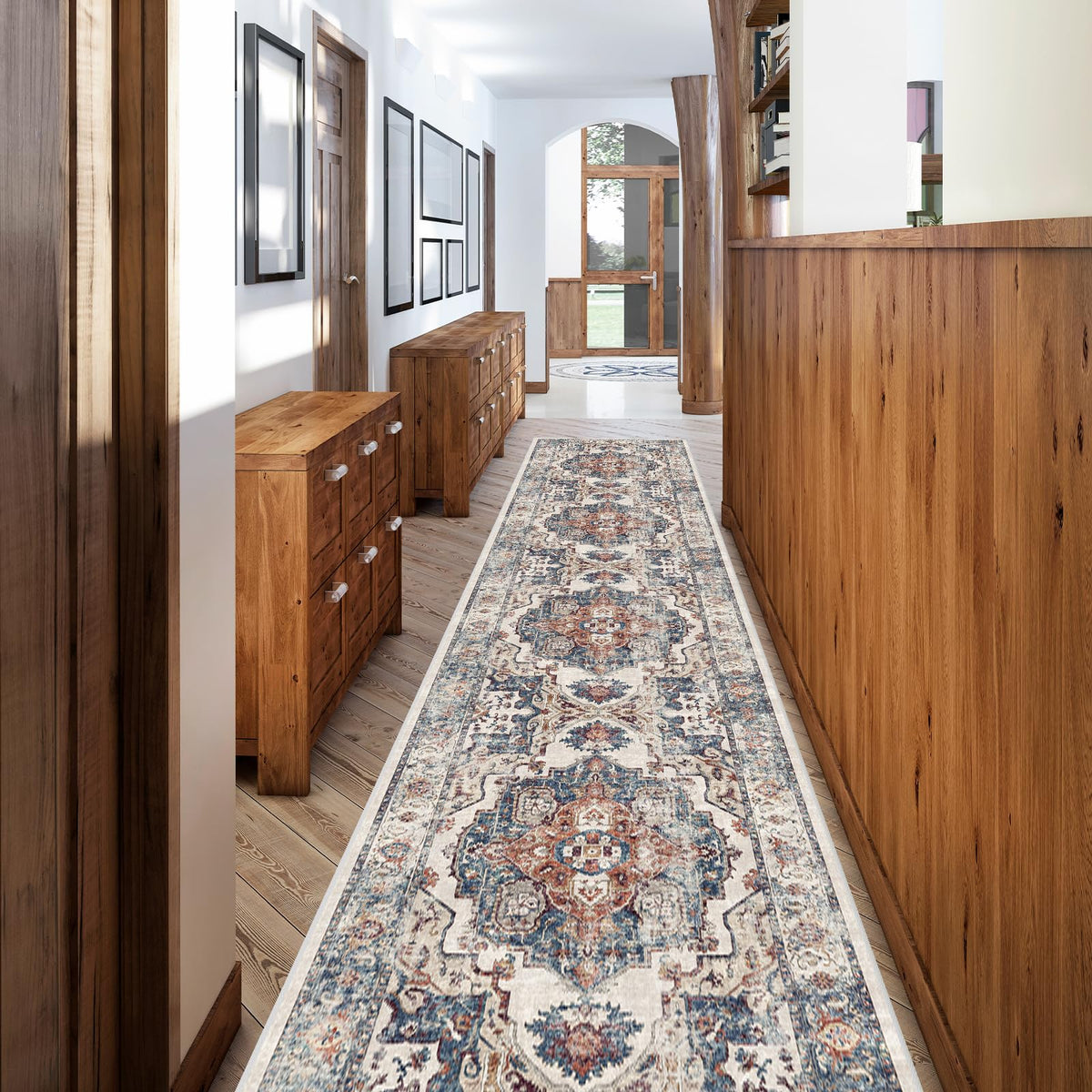 2x6 Hallway Washable Runner Rug : Vintage Soft Kitchen Laundry Runner with Non Slip Backing Farmhouse Entryway Living Room Floor Mat Stain Resistant Carpet for Bedroom Bathroom Distressed Beside Rug