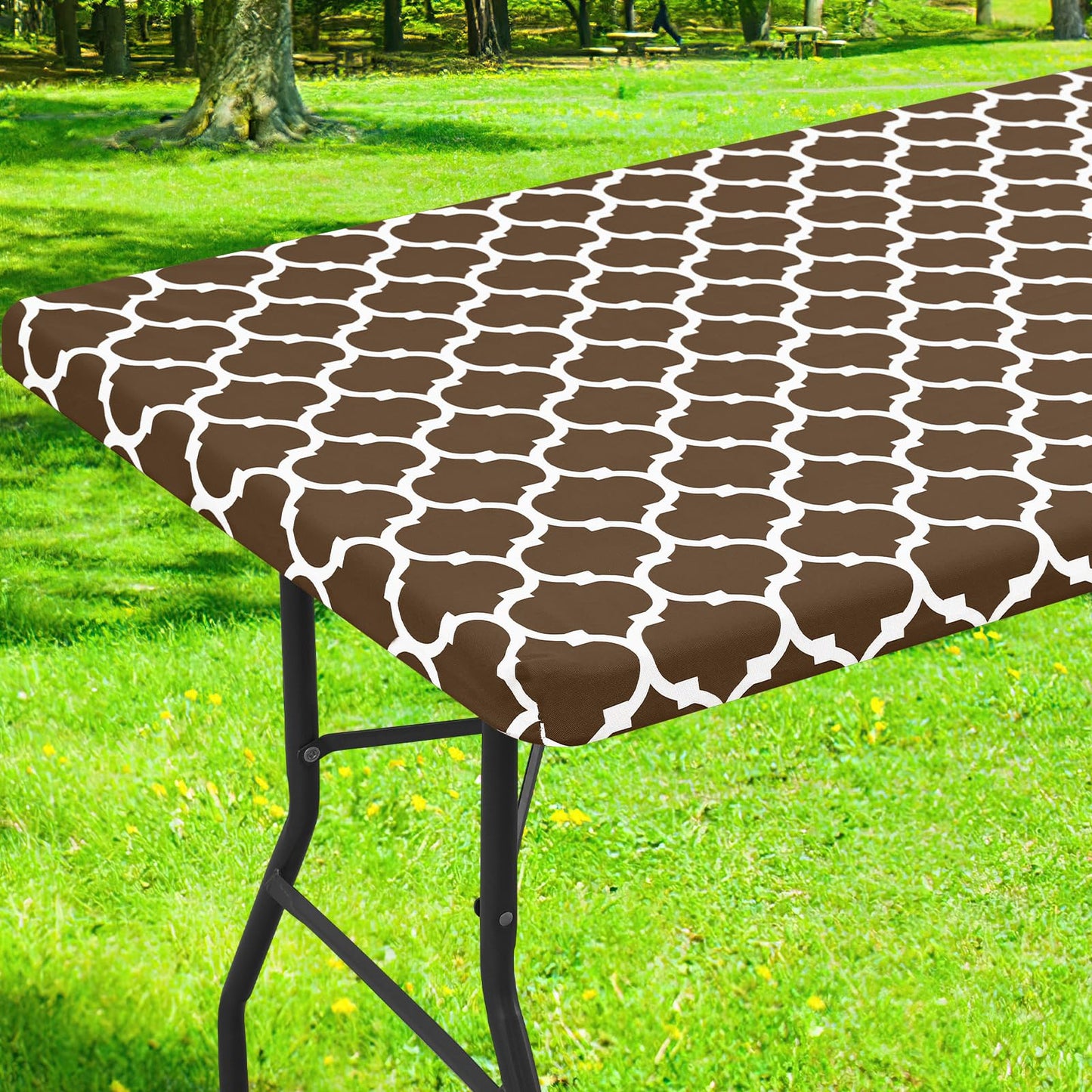 Smiry Picnic Fitted Table Cover, 6 Foot Flannel Backed Vinyl Tablecloth | Waterproof Elastic Stretch Table Cloth, Wipeable Plastic Tablecloth for Camping, Indoor & Outdoor (Grey, 30" x 72")