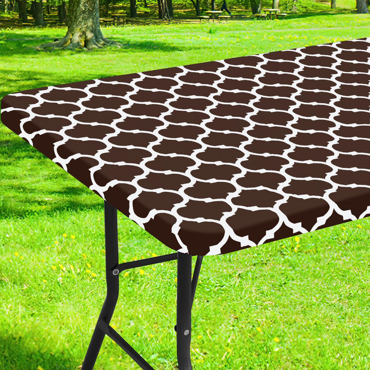 Smiry Picnic Fitted Table Cover, 6 Foot Flannel Backed Vinyl Tablecloth | Waterproof Elastic Stretch Table Cloth, Wipeable Plastic Tablecloth for Camping, Indoor & Outdoor (Grey, 30" x 72")