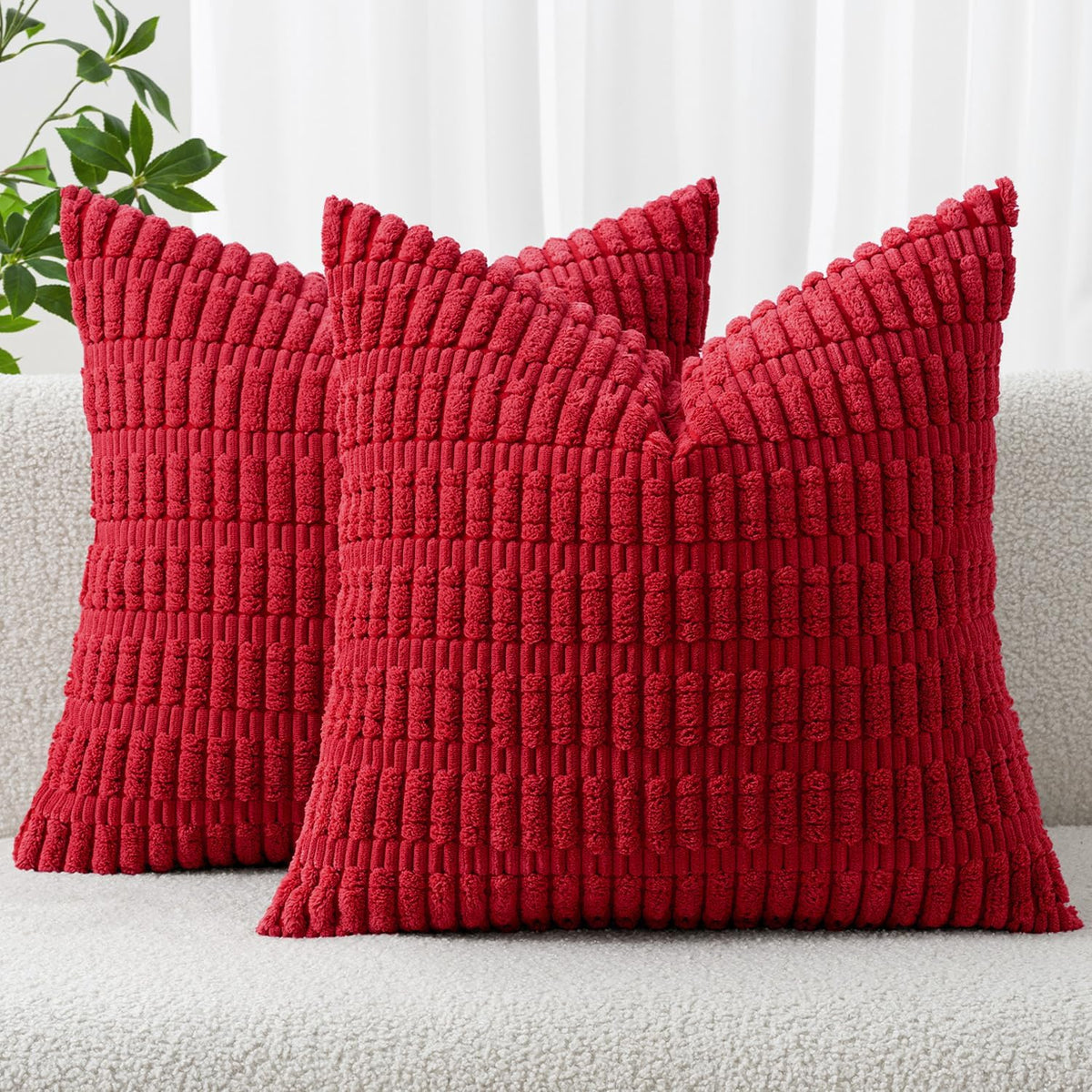 MIULEE Corduroy Decorative Throw Pillow Covers 18x18 Cream White Pack of 2 | Soft Boho Striped Pillow Covers Modern Farmhouse Home Decor For Sofa Living Room Couch Bed