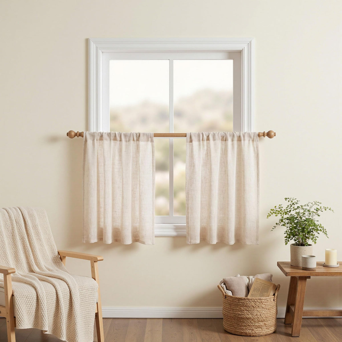 MYSKY HOME Linen Curtains for Living Room, Natural Semi Sheer Curtains & Drapes 84 inches Length 2 Panels Set Farmhouse Country Boho Style Back Tab Draperies for Sliding Glass Door, 50" Wide, Linen