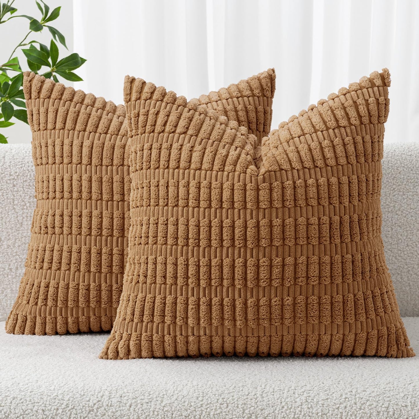 MIULEE Corduroy Decorative Throw Pillow Covers 18x18 Cream White Pack of 2 | Soft Boho Striped Pillow Covers Modern Farmhouse Home Decor For Sofa Living Room Couch Bed