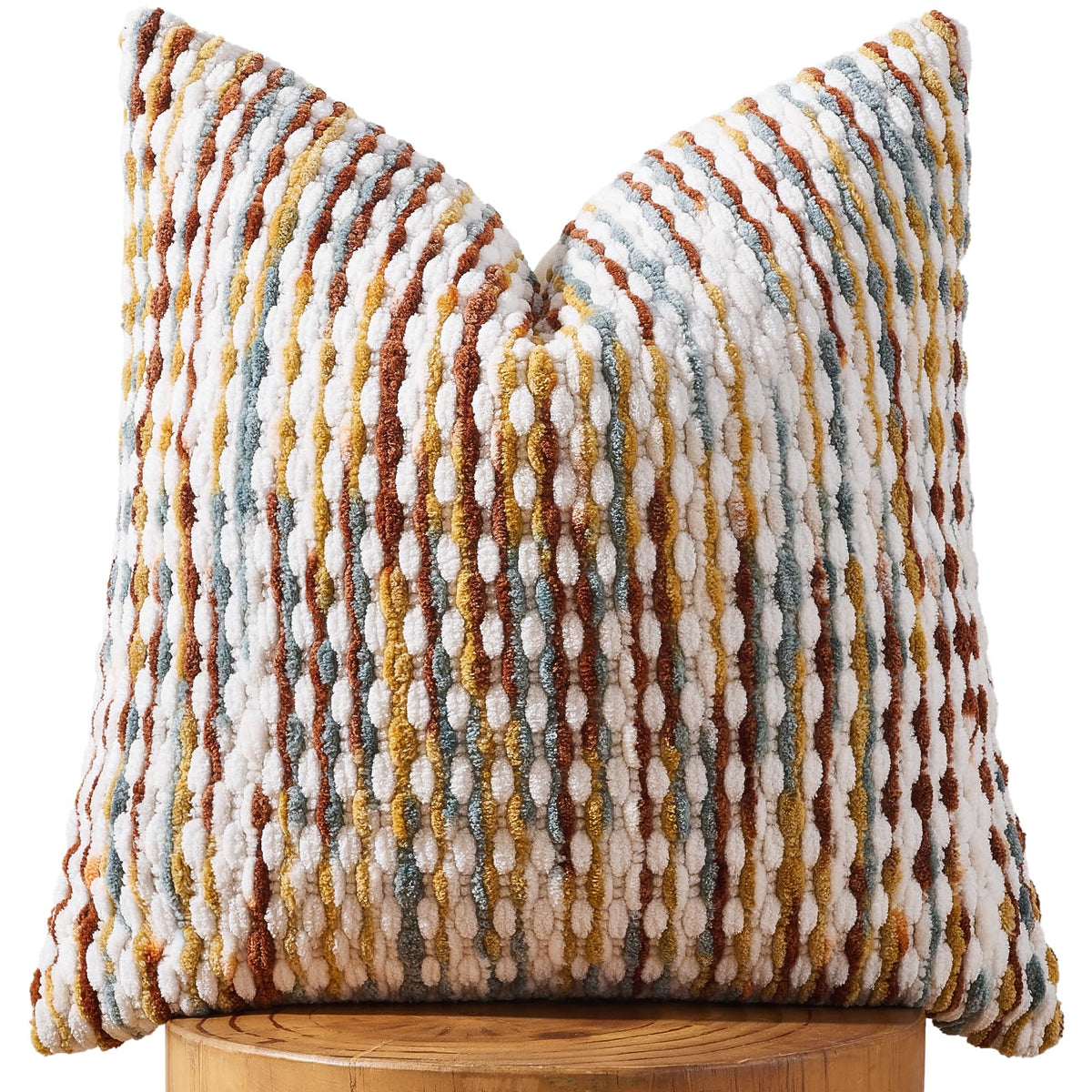 Set of 2 Boho Chenille Pillow Cover Decorative Tufted Pillowcase for Couch Bed Sofa Bedroom Living Room Modern 18 x 18-Inch Brown